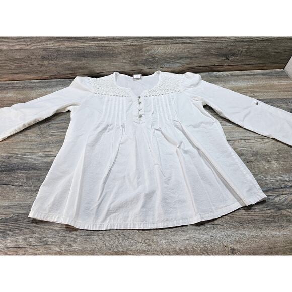 American Sweetheart Women's Tab Sleeve Blouse White Lace neckline - Picture 1 of 9